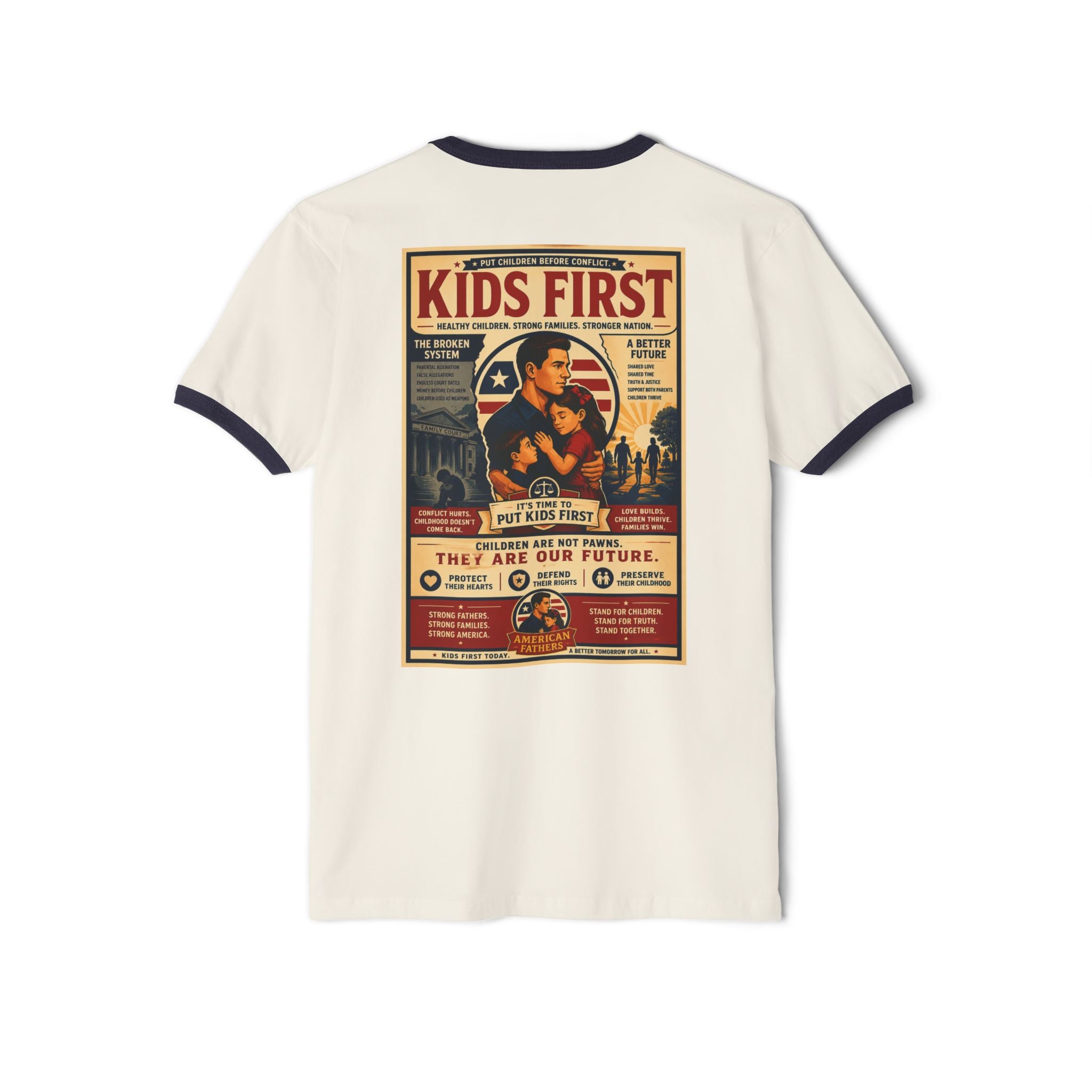 Kids First Ringer T-Shirt — Retro Poster Graphic