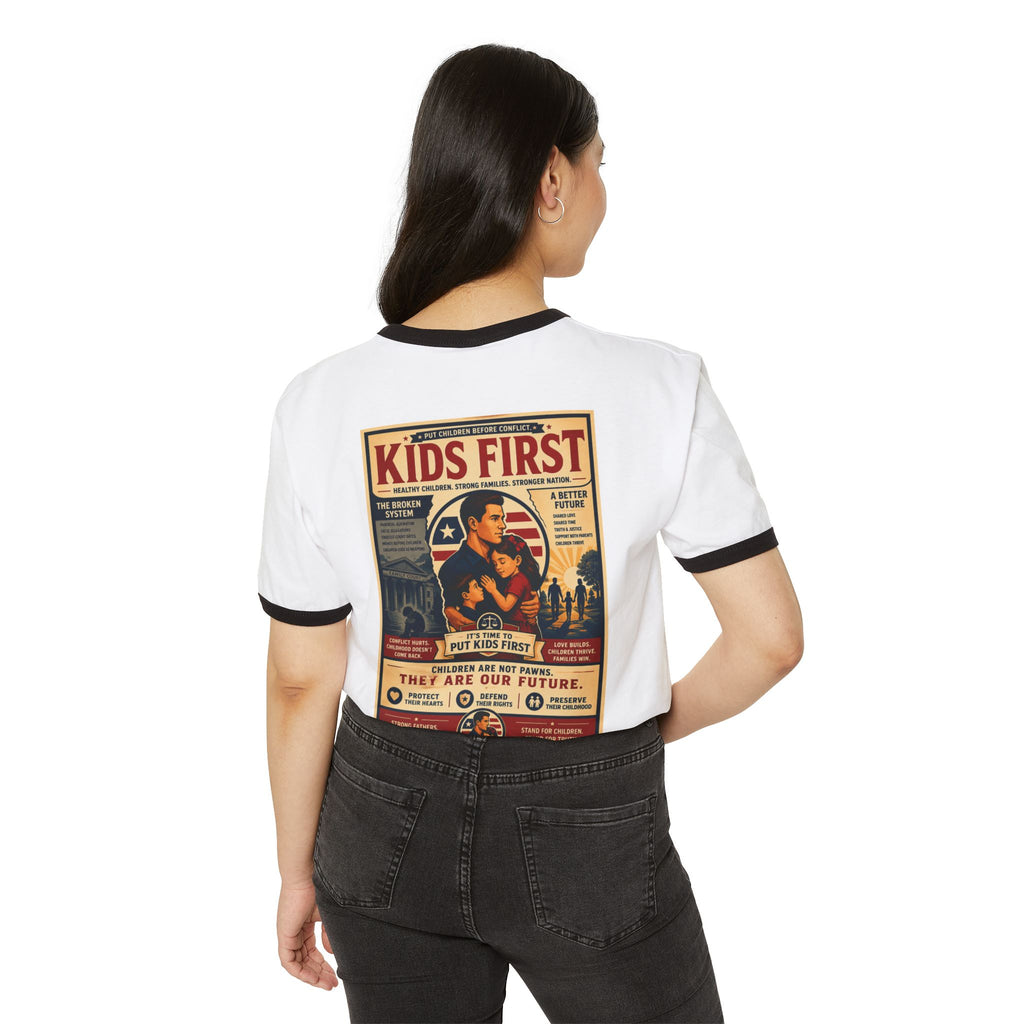 Kids First Ringer T-Shirt — Retro Poster Graphic